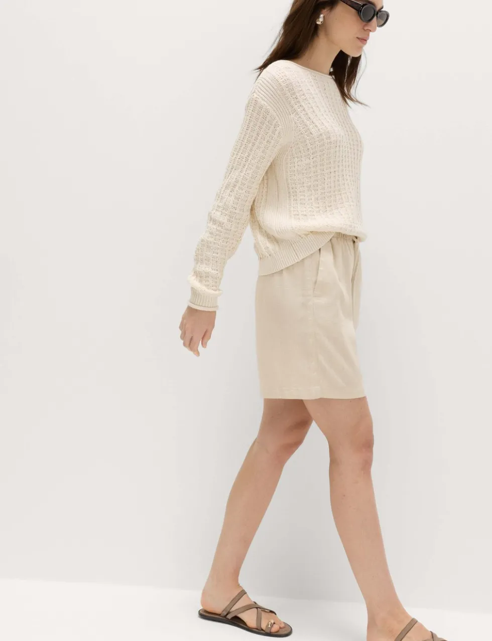 Pull On High Waisted Shorts with Linen