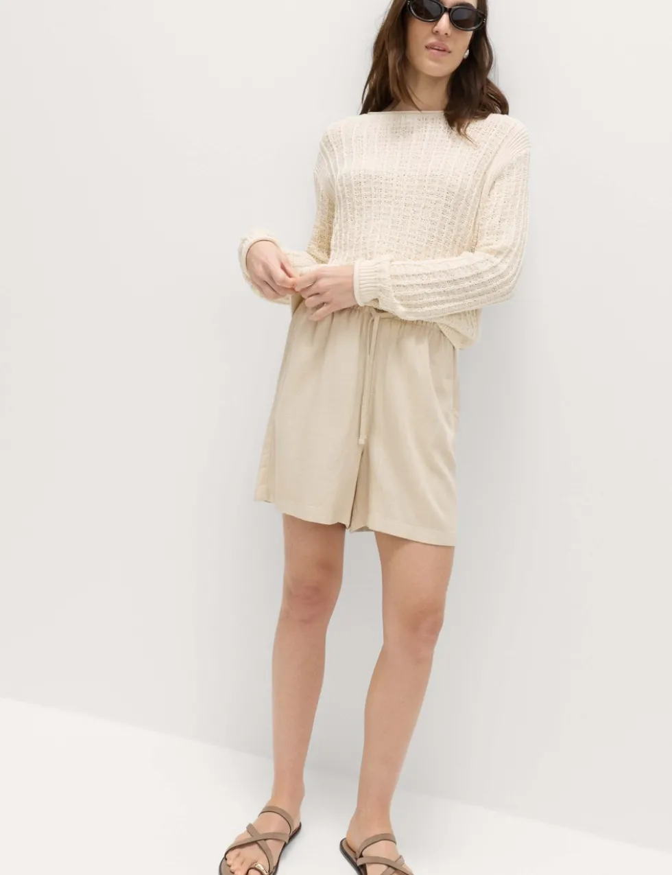 Pull On High Waisted Shorts with Linen