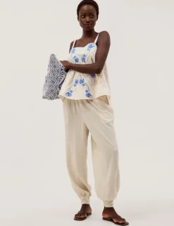 Pull On Relaxed Trousers with Linen