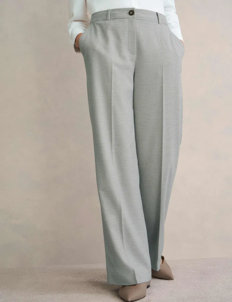 Puppytooth Mid Rise Wide Leg Trousers