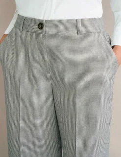 Puppytooth Mid Rise Wide Leg Trousers