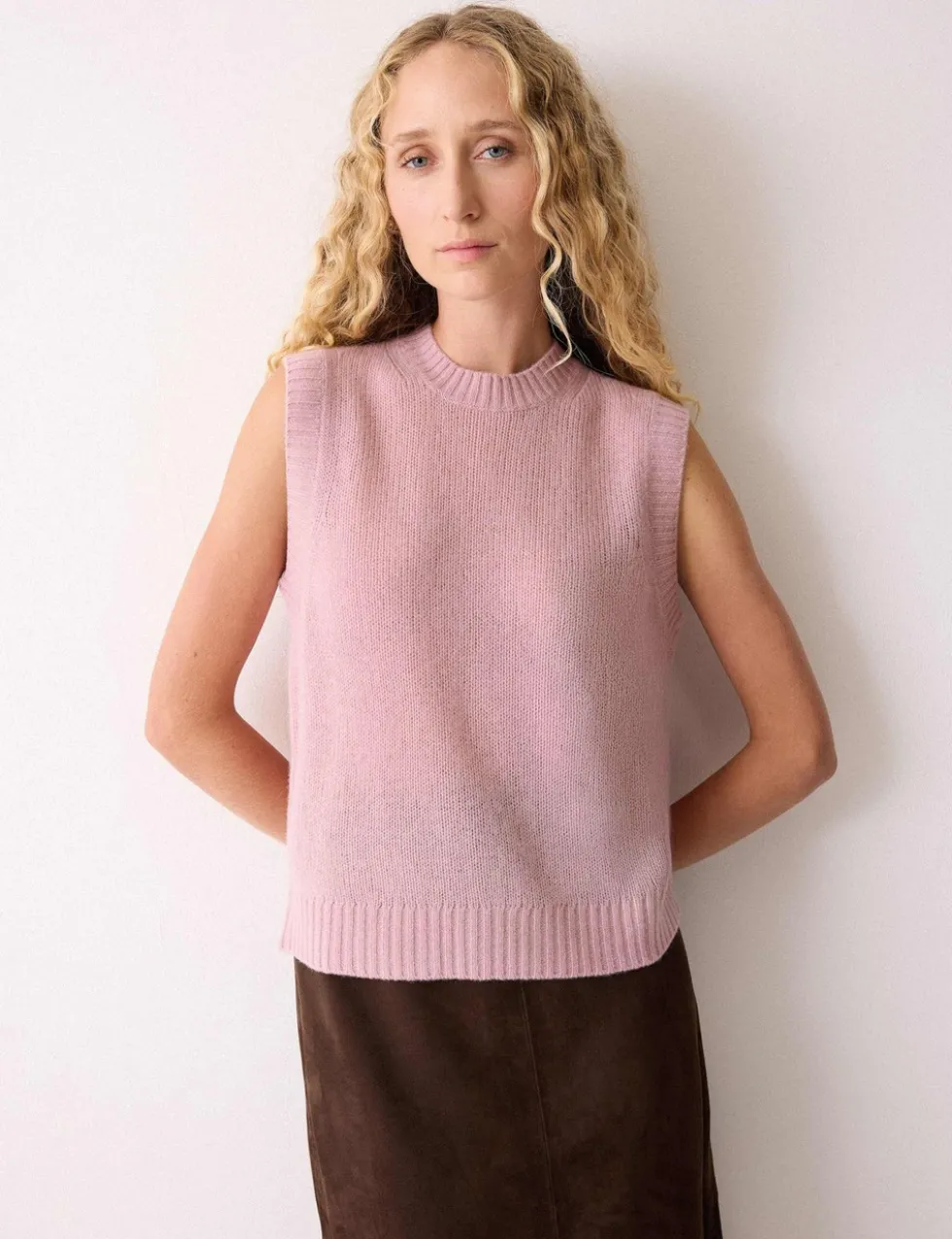 Pure Cashmere Crew Neck Knitted Vest