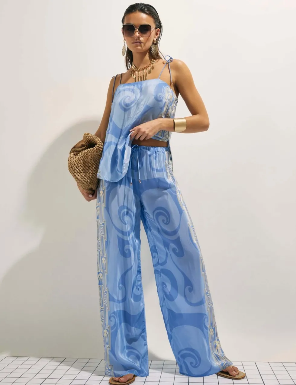 Pure Cotton Abstract Print Wide Leg Trousers