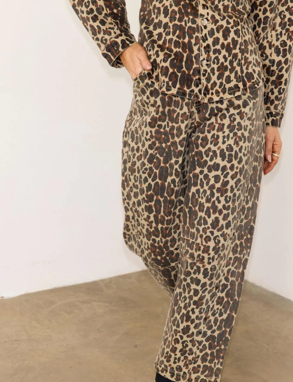 Pure Cotton Animal Print Collarless Shacket