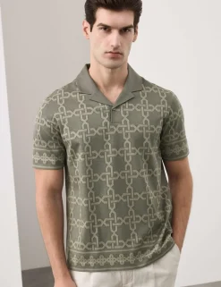 Pure Cotton AOP Geo Revere Jacquard Polo