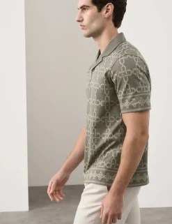 Pure Cotton AOP Geo Revere Jacquard Polo