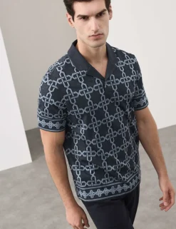 Pure Cotton AOP Geo Revere Jacquard Polo