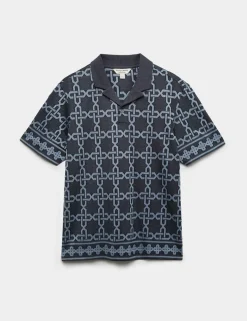 Pure Cotton AOP Geo Revere Jacquard Polo