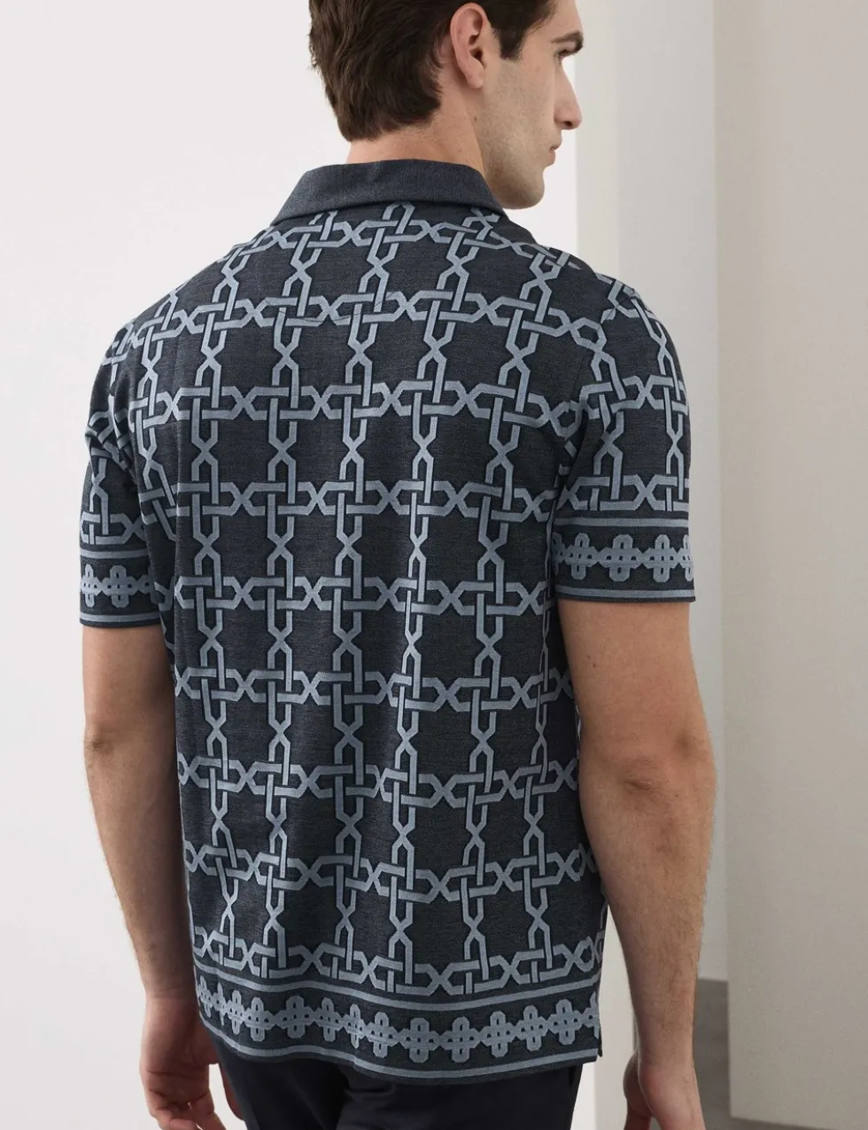Pure Cotton AOP Geo Revere Jacquard Polo