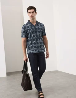 Pure Cotton AOP Geo Revere Jacquard Polo