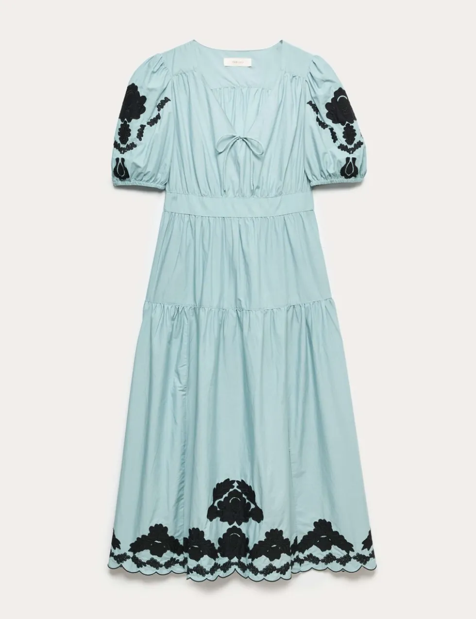 Pure Cotton Appliqué Midaxi Waisted Dress