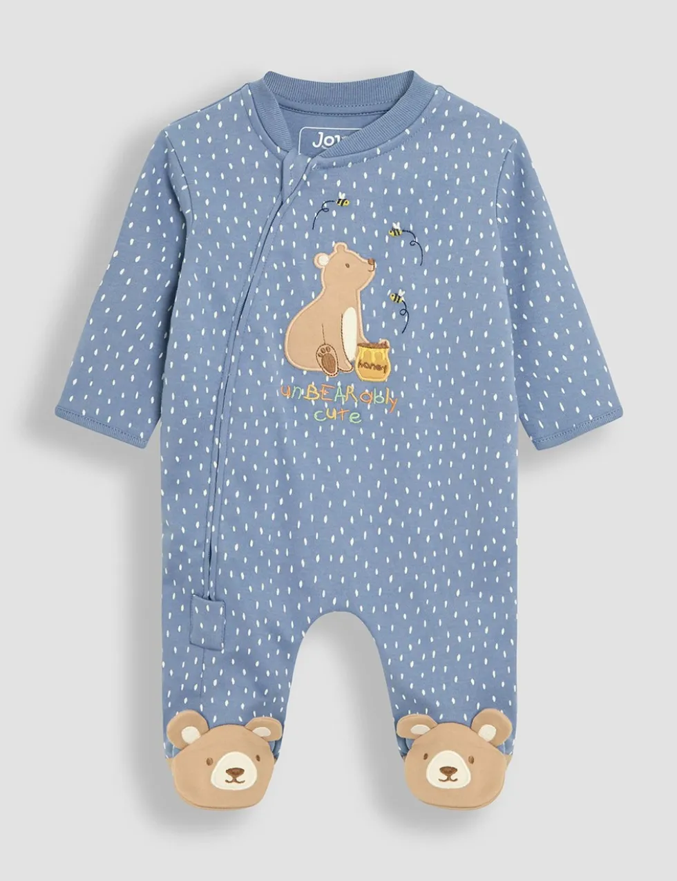 Pure Cotton Bear Applique Zip Sleepsuit (0-12 Mths)