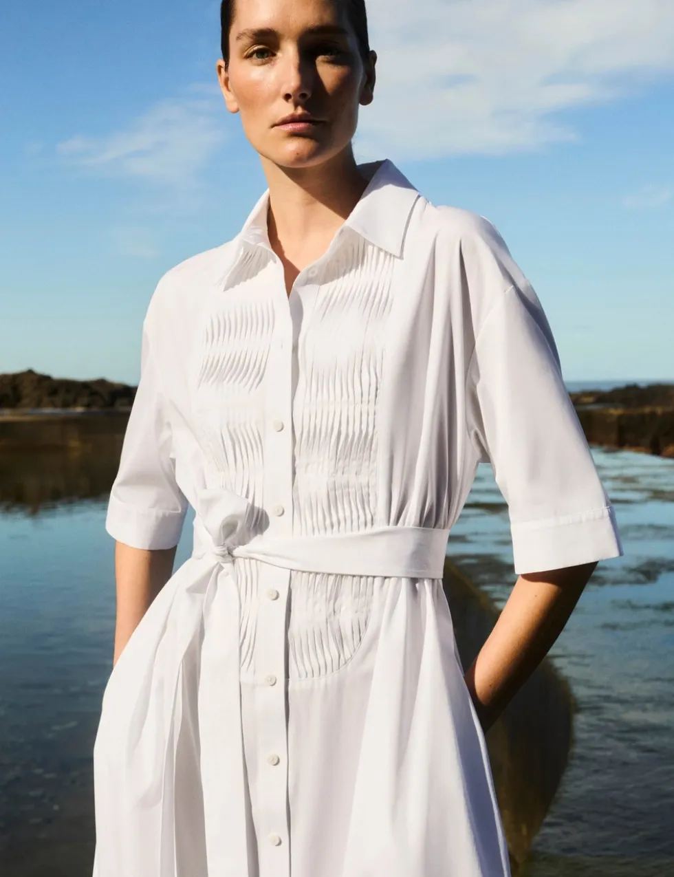 Pure Cotton Belted Midi Shirt Dress