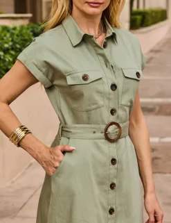 Pure Cotton Belted Midi Shirt Dress