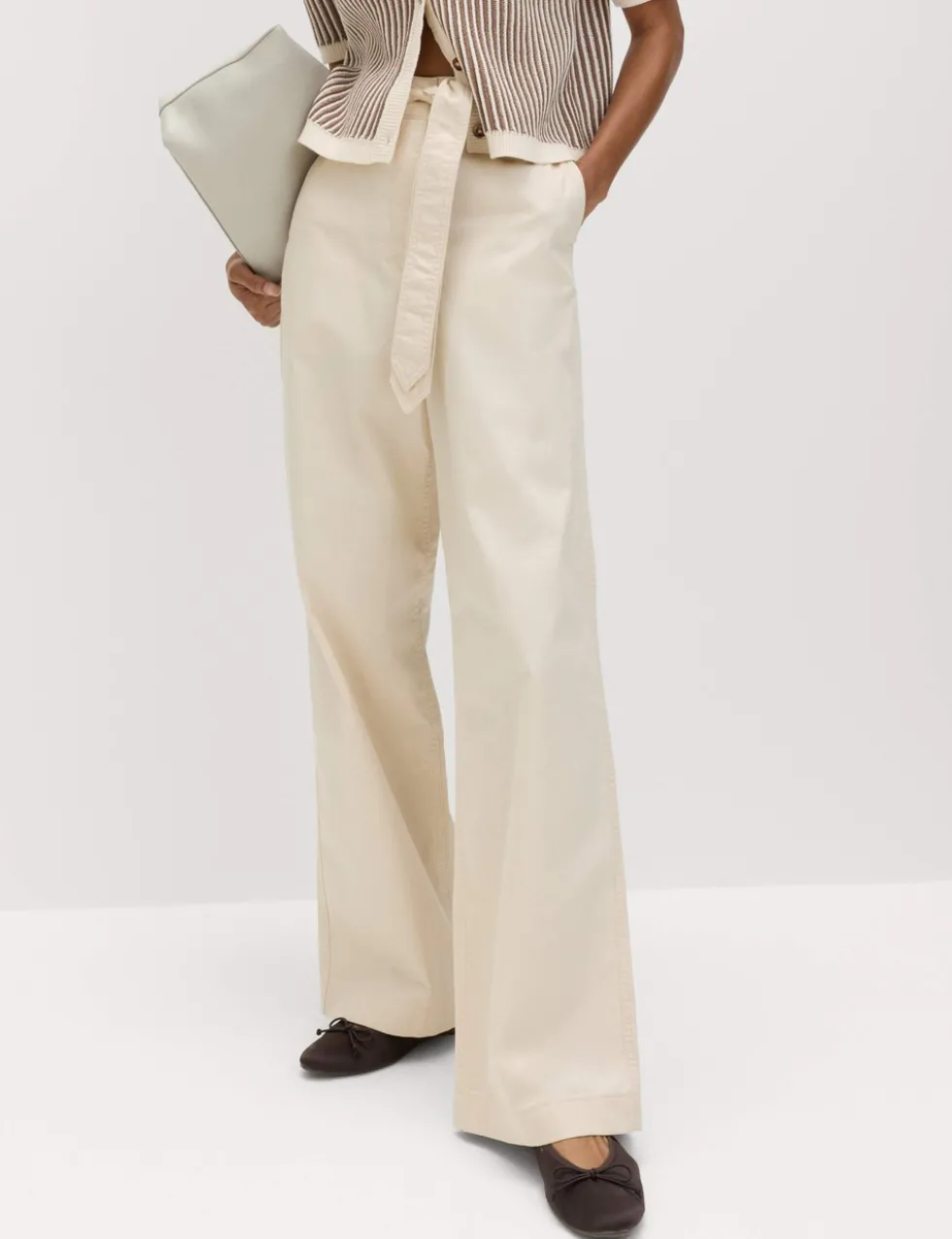 Pure Cotton Belted Straight Leg Trousers