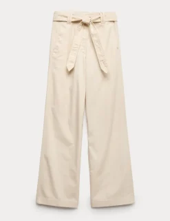 Pure Cotton Belted Straight Leg Trousers