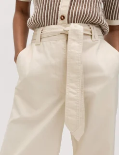 Pure Cotton Belted Straight Leg Trousers