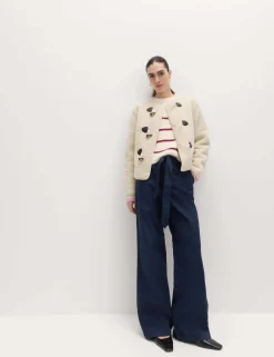 Pure Cotton Belted Straight Leg Trousers