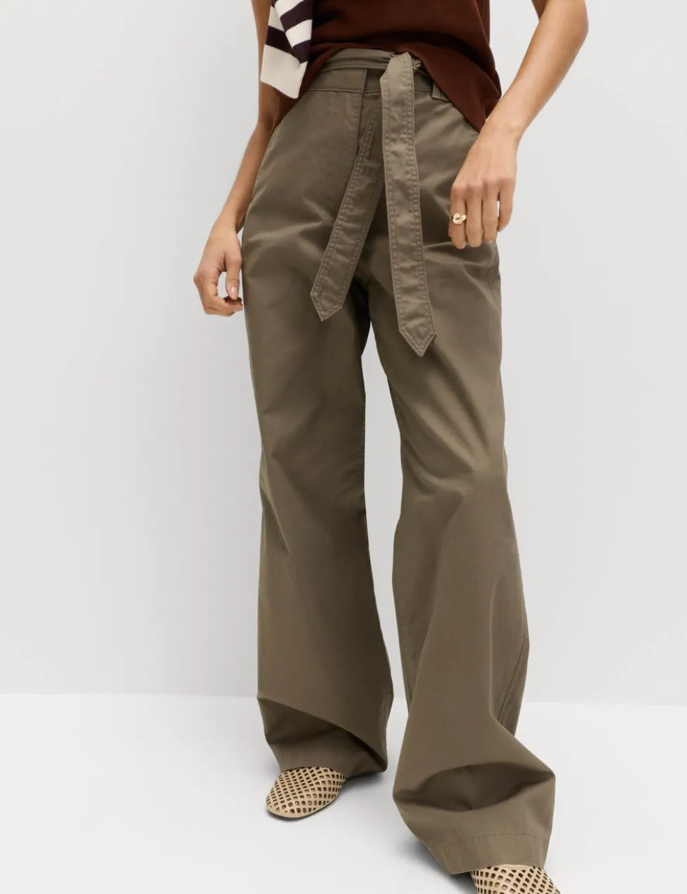 Pure Cotton Belted Straight Leg Trousers
