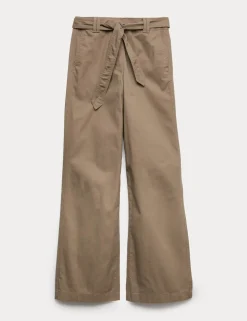 Pure Cotton Belted Straight Leg Trousers