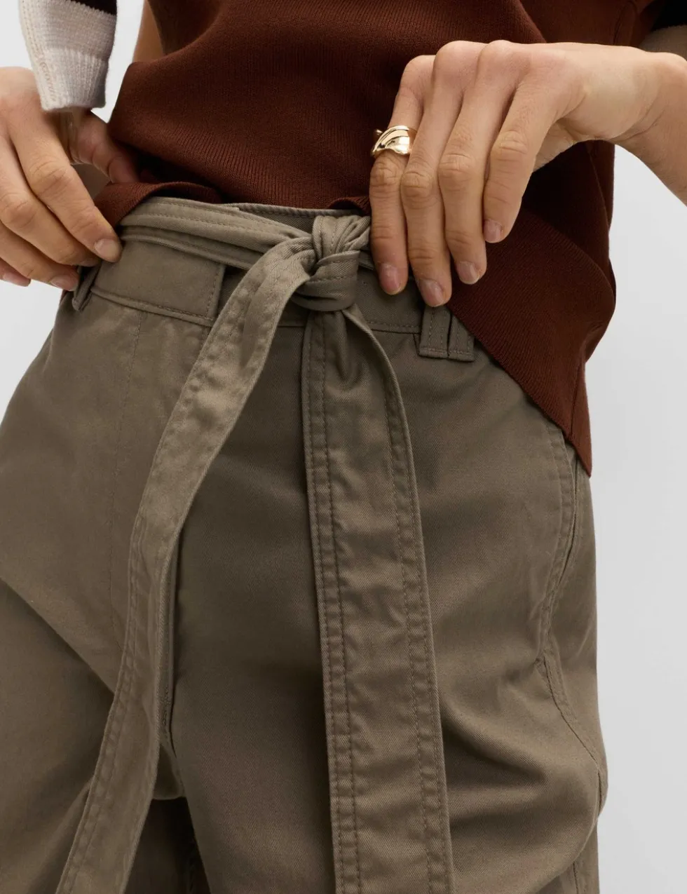 Pure Cotton Belted Straight Leg Trousers