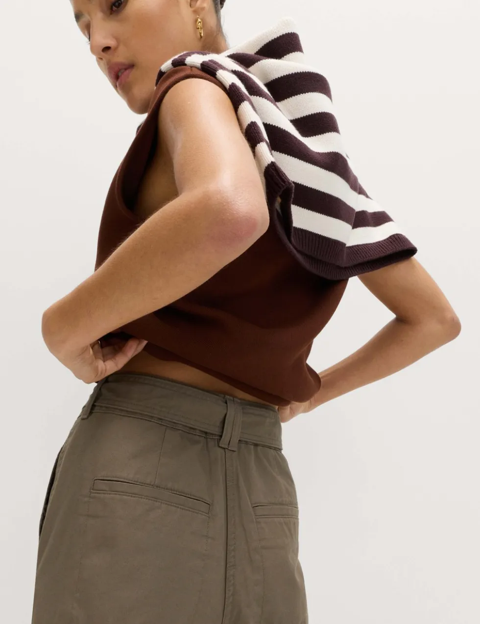 Pure Cotton Belted Straight Leg Trousers