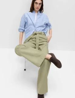 Pure Cotton Belted Straight Leg Trousers