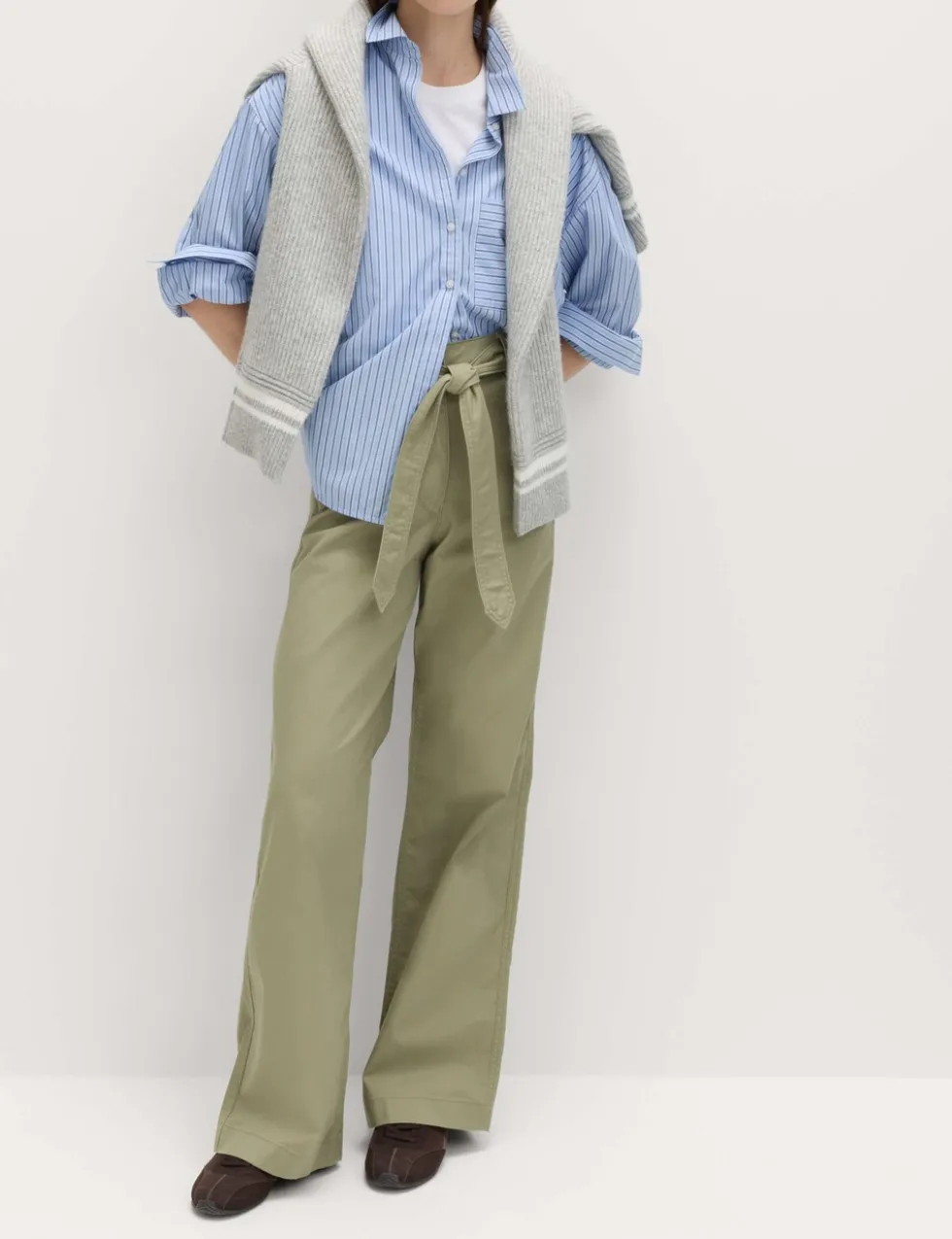 Pure Cotton Belted Straight Leg Trousers