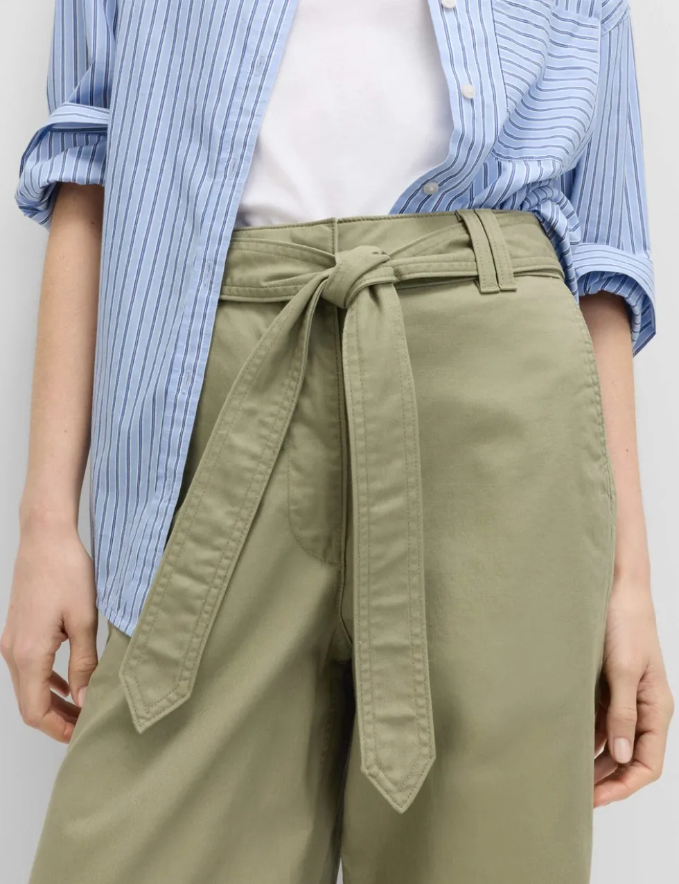 Pure Cotton Belted Straight Leg Trousers