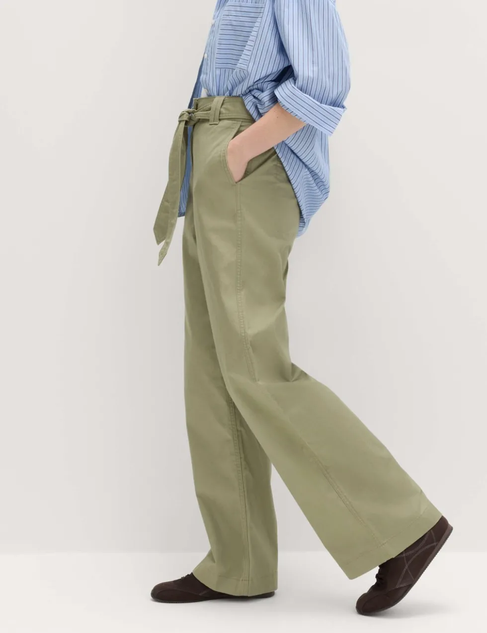Pure Cotton Belted Straight Leg Trousers
