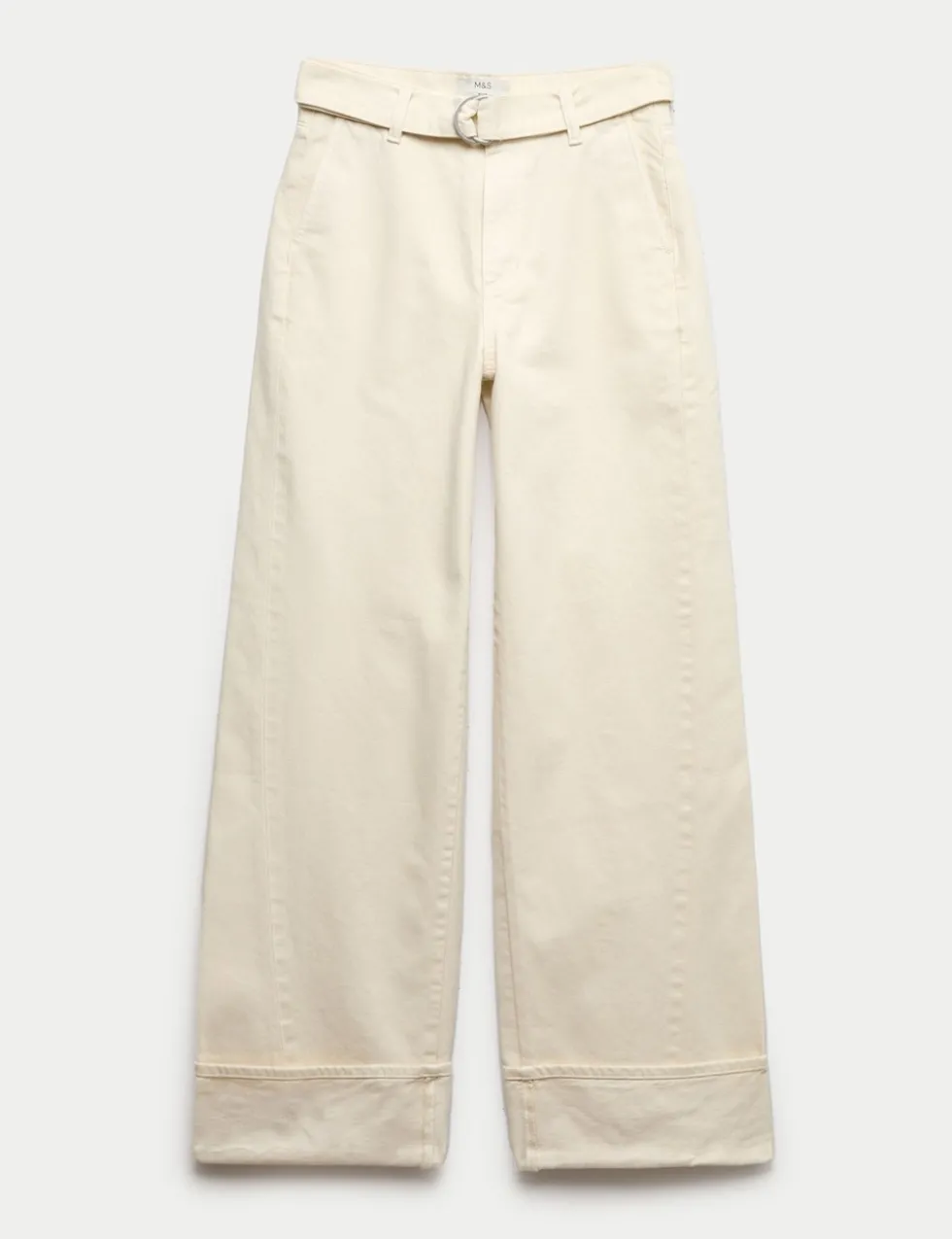 Pure Cotton Belted Wide Leg Turn Up Jeans