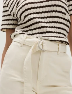 Pure Cotton Belted Wide Leg Turn Up Jeans