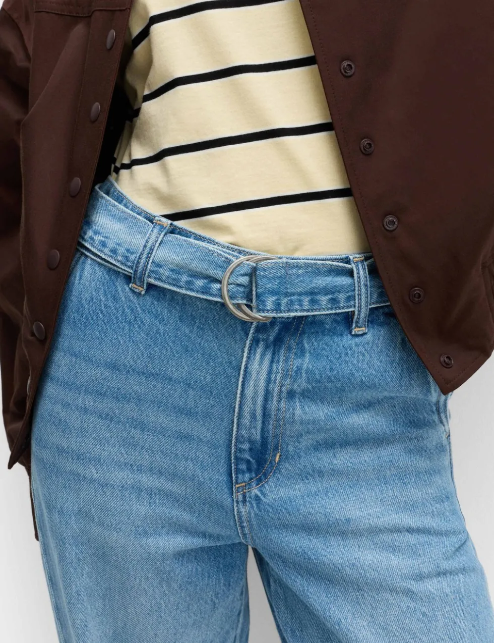 Pure Cotton Belted Wide Leg Turn Up Jeans