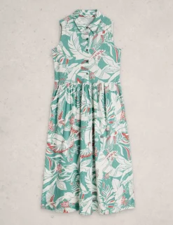 Pure Cotton Bird Print Maxi Waisted Dress