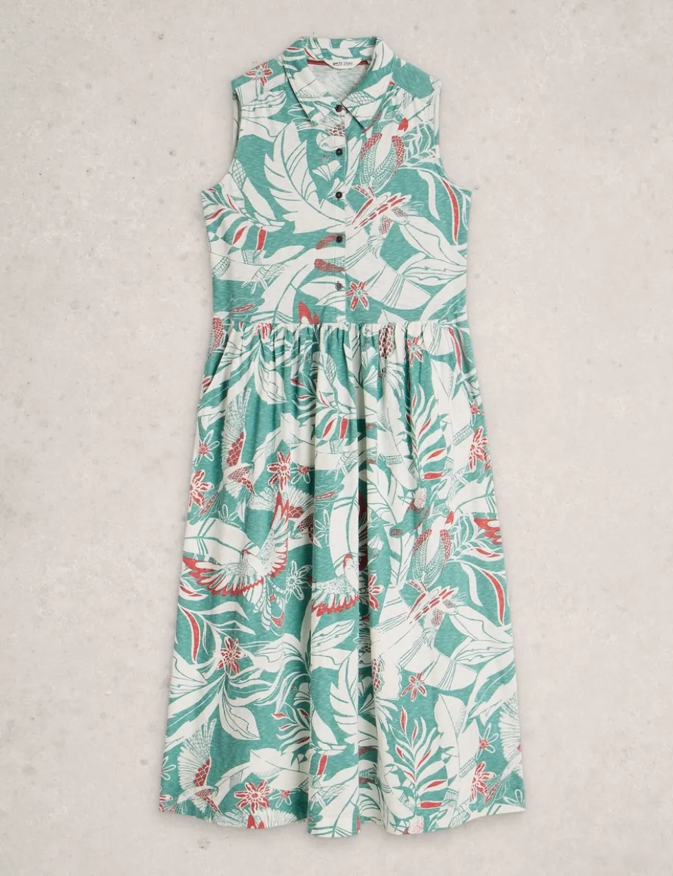 Pure Cotton Bird Print Maxi Waisted Dress