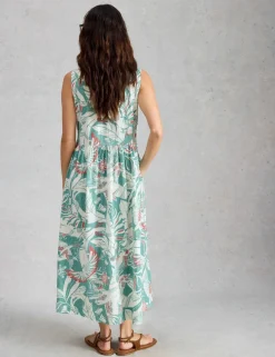 Pure Cotton Bird Print Maxi Waisted Dress