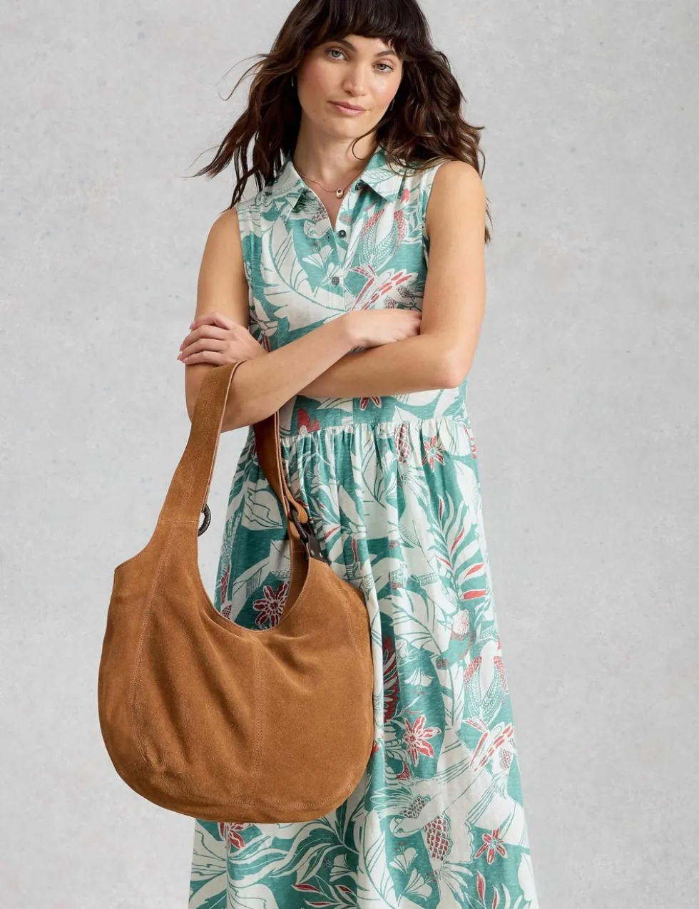 Pure Cotton Bird Print Maxi Waisted Dress