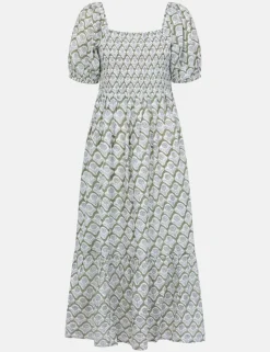Pure Cotton Block Print Midaxi Tiered Dress
