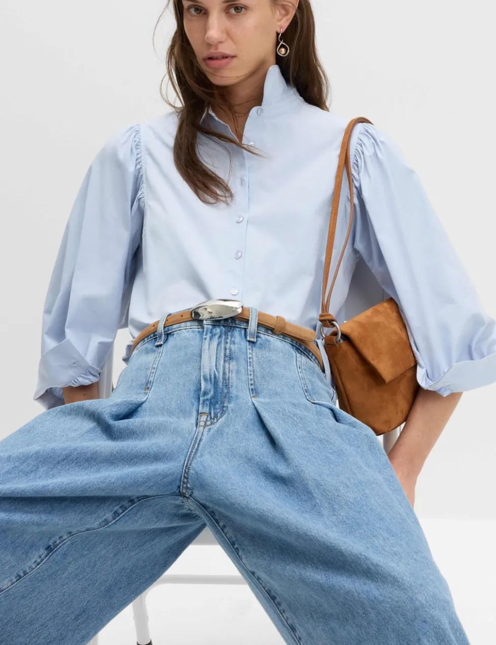Pure Cotton Blouson Sleeve Shirt