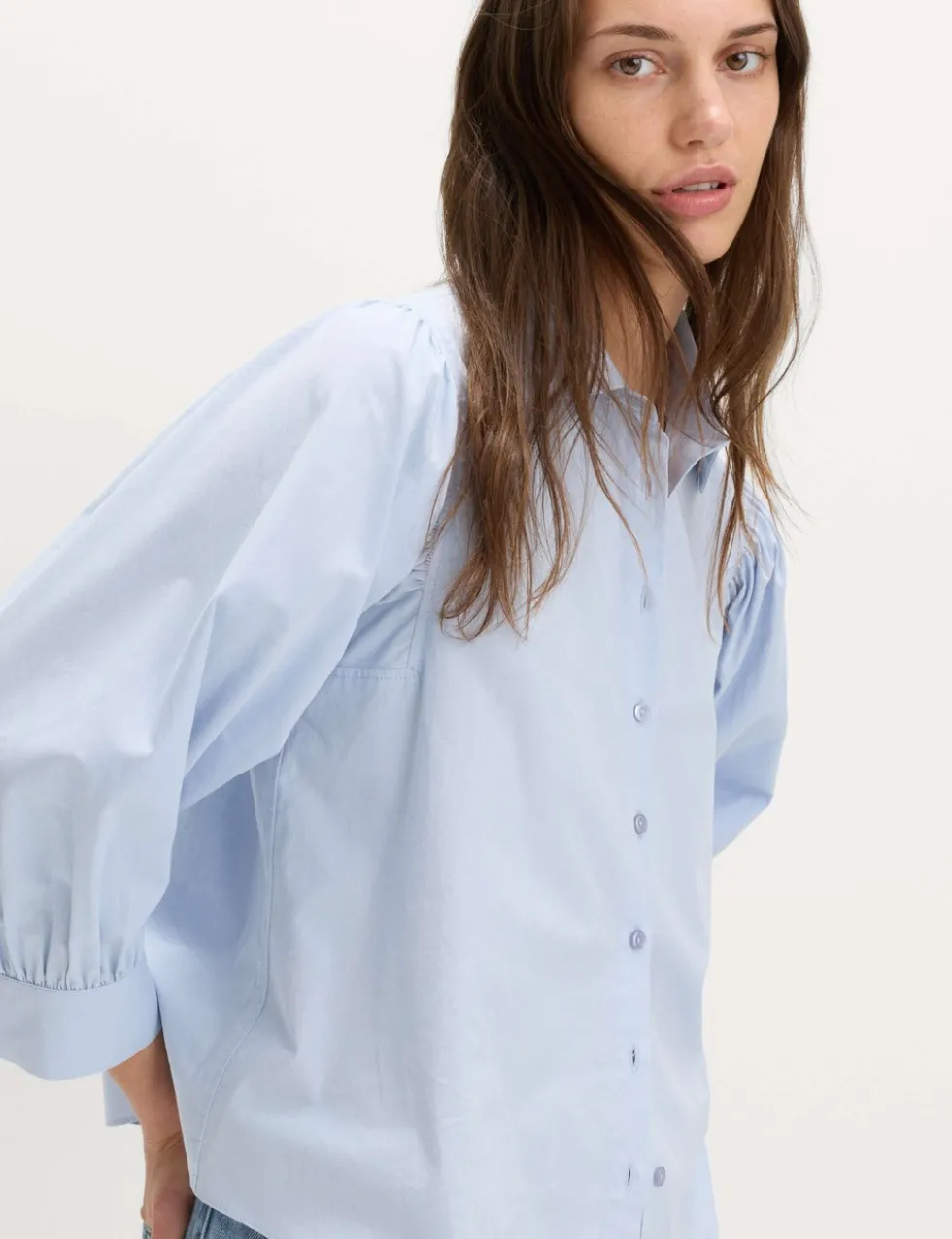 Pure Cotton Blouson Sleeve Shirt