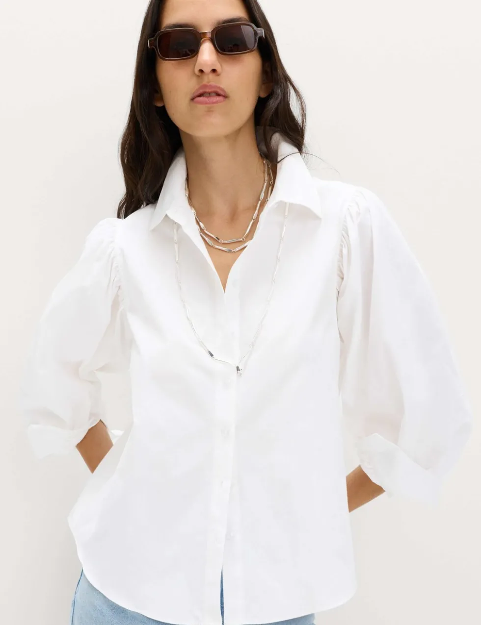 Pure Cotton Blouson Sleeve Shirt