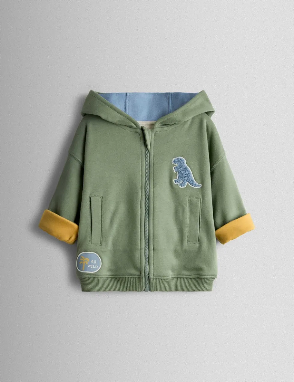 Pure Cotton Bouclé Dino Reversible Hoodie (6 Mths - 6 Yrs)