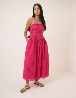 Pure Cotton Broderie Bandeau Midi Dress