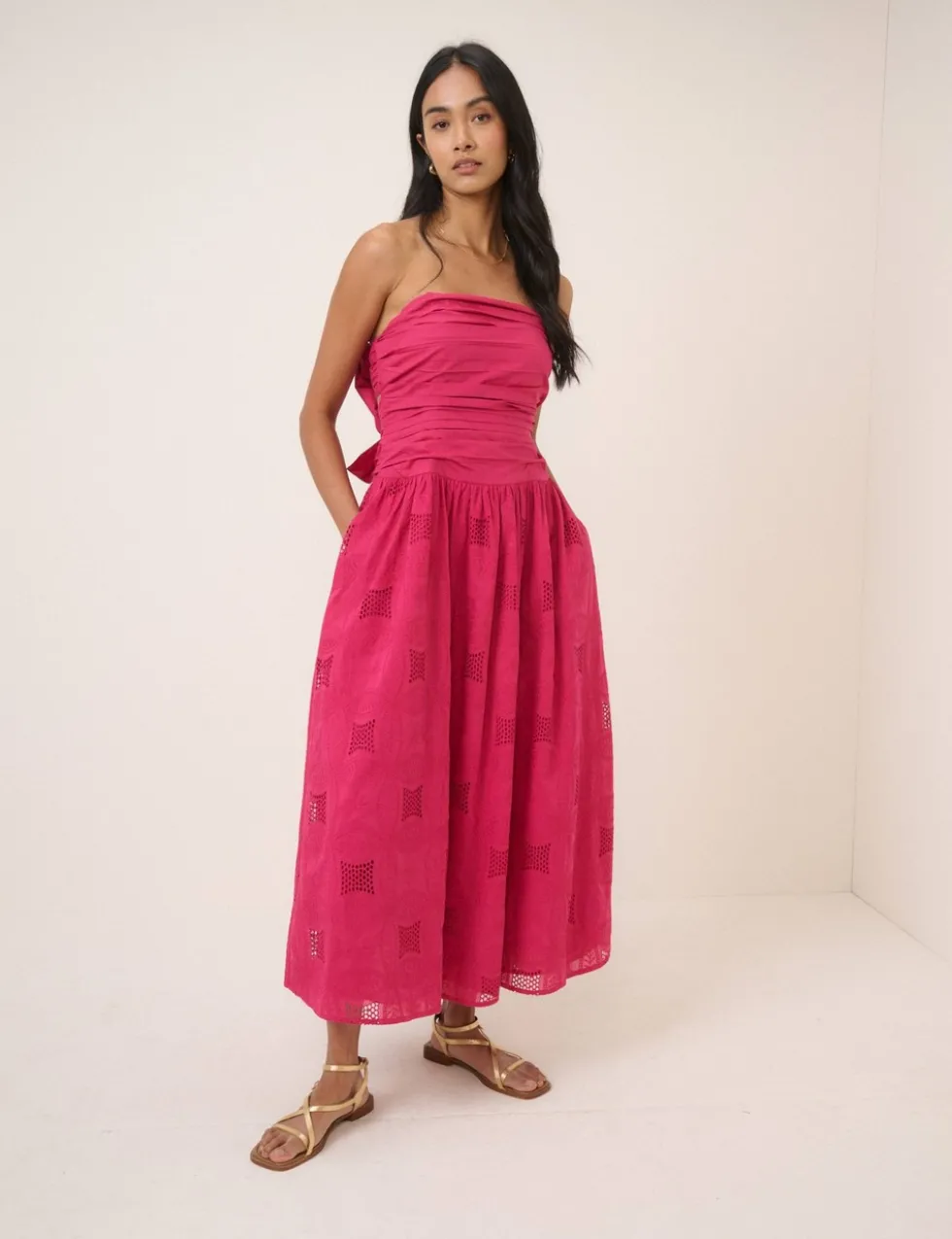 Pure Cotton Broderie Bandeau Midi Dress
