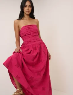 Pure Cotton Broderie Bandeau Midi Dress