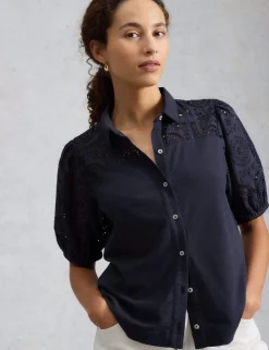Pure Cotton Broderie Button Through Shirt