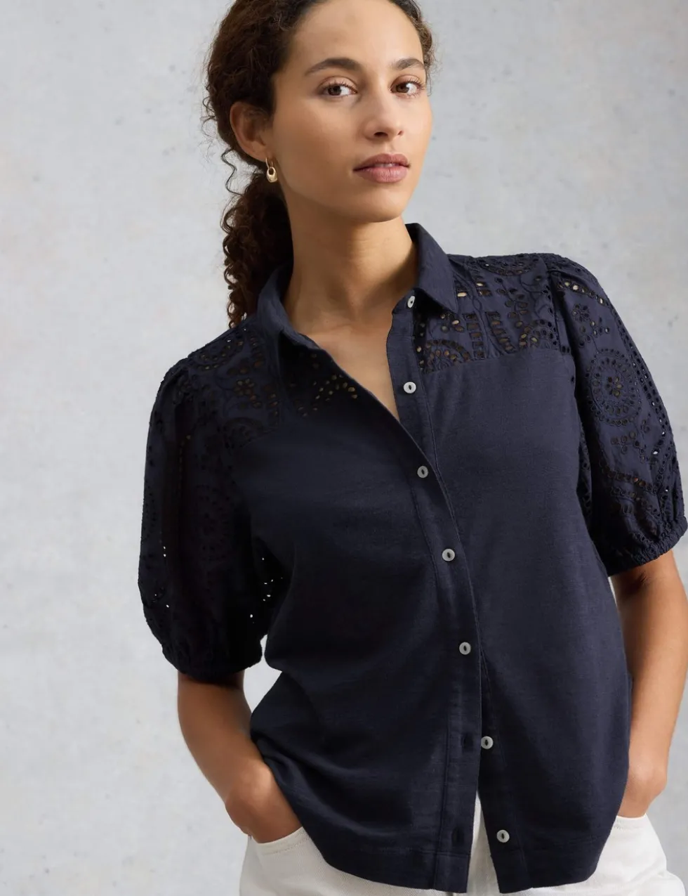 Pure Cotton Broderie Button Through Shirt