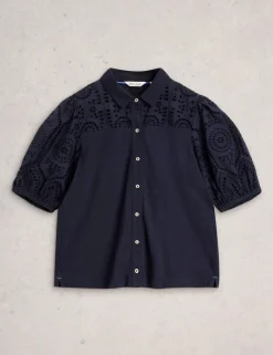 Pure Cotton Broderie Button Through Shirt