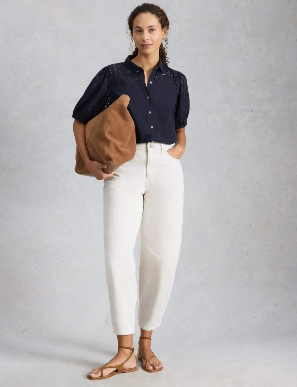 Pure Cotton Broderie Button Through Shirt
