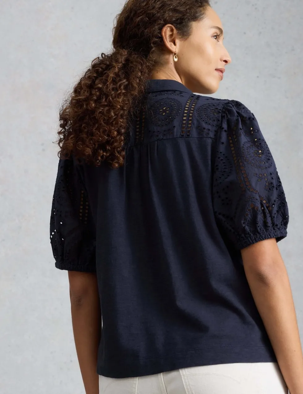 Pure Cotton Broderie Button Through Shirt
